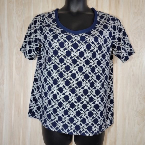 Talbots Navy & White Patterned Top Sz 0X - Picture 1 of 6